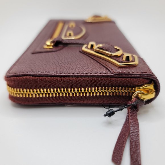 ❌SOLD❌ Balenciaga Red Burgundy Maroon Gold Continental Zip Around Wallet Moto - Picture 16 of 17